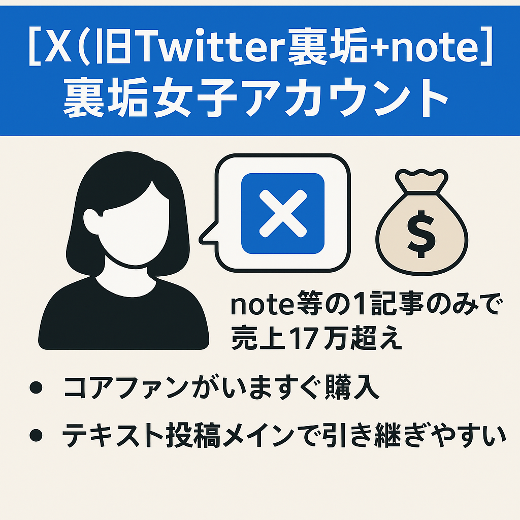 【note等1記事のみで売上17万超え】X(旧Twitter)裏垢女子アカウント【メイン垢＋サブ垢＋鍵垢＋note記事譲渡】