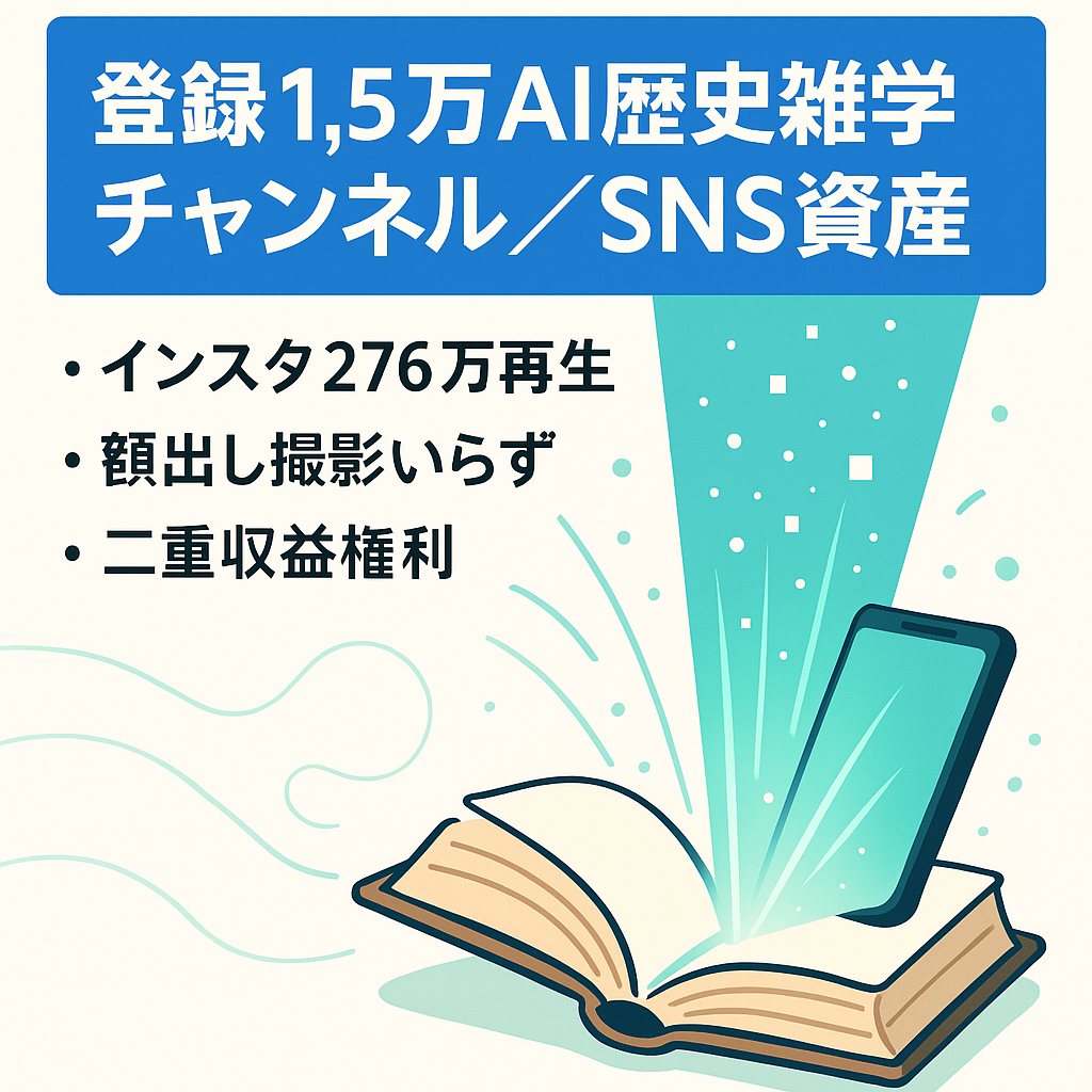 【インスタ爆伸び276万再生】登録1.5万人！AI歴史雑学ch【収益化権利確定】顔出し不要・ショート×長尺の資産付き