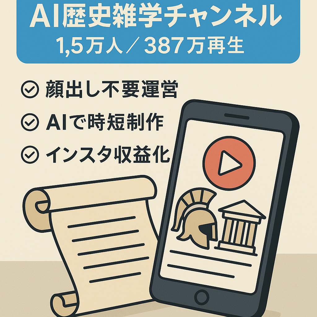 【インスタ387万再生】登録1.5万人！AI歴史雑学ch【収益化権利確定】顔出し不要・ショート×長尺の資産付き