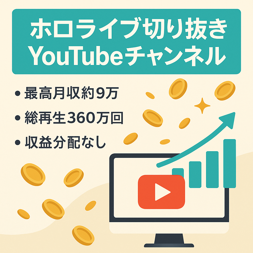 訳あり：ホロライブ切り抜きチャンネル★チャンネル登録者数3,700人★最高月収約9万円