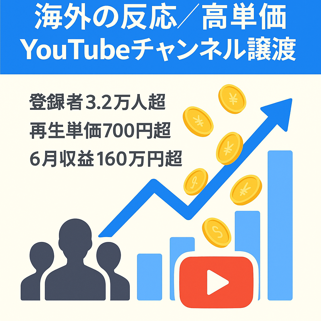 【MAX月収200万円超え】登録者30000人超の海外の反応（日本称賛系）高単価YouTubeチャンネルのアカウント譲渡【早期売却希望者優遇】