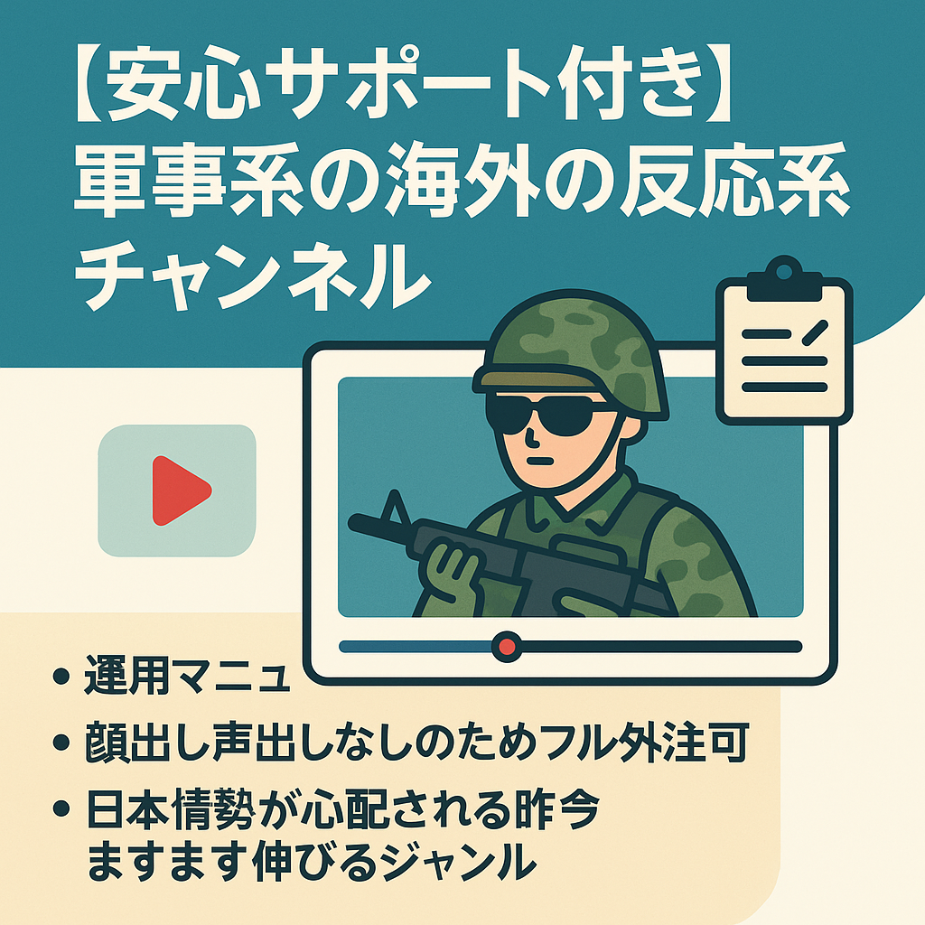 【安心サポート付き】軍事系の海外の反応系チャンネル【AI簡単運用/属人性なし/フル外注可】