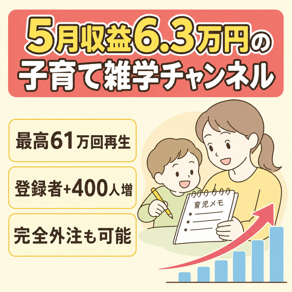 【人気の子育て雑学ジャンル】収益右肩上がりで回復中のチャンネル【5月の収益63,000円(5/25日時点)】