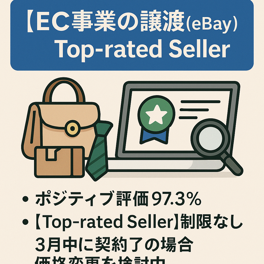 【EC事業の譲渡(eBay運用)】Top-rated Seller 3年目 販売枠10,000品 (残枠9,000品) ファッション小物ほか