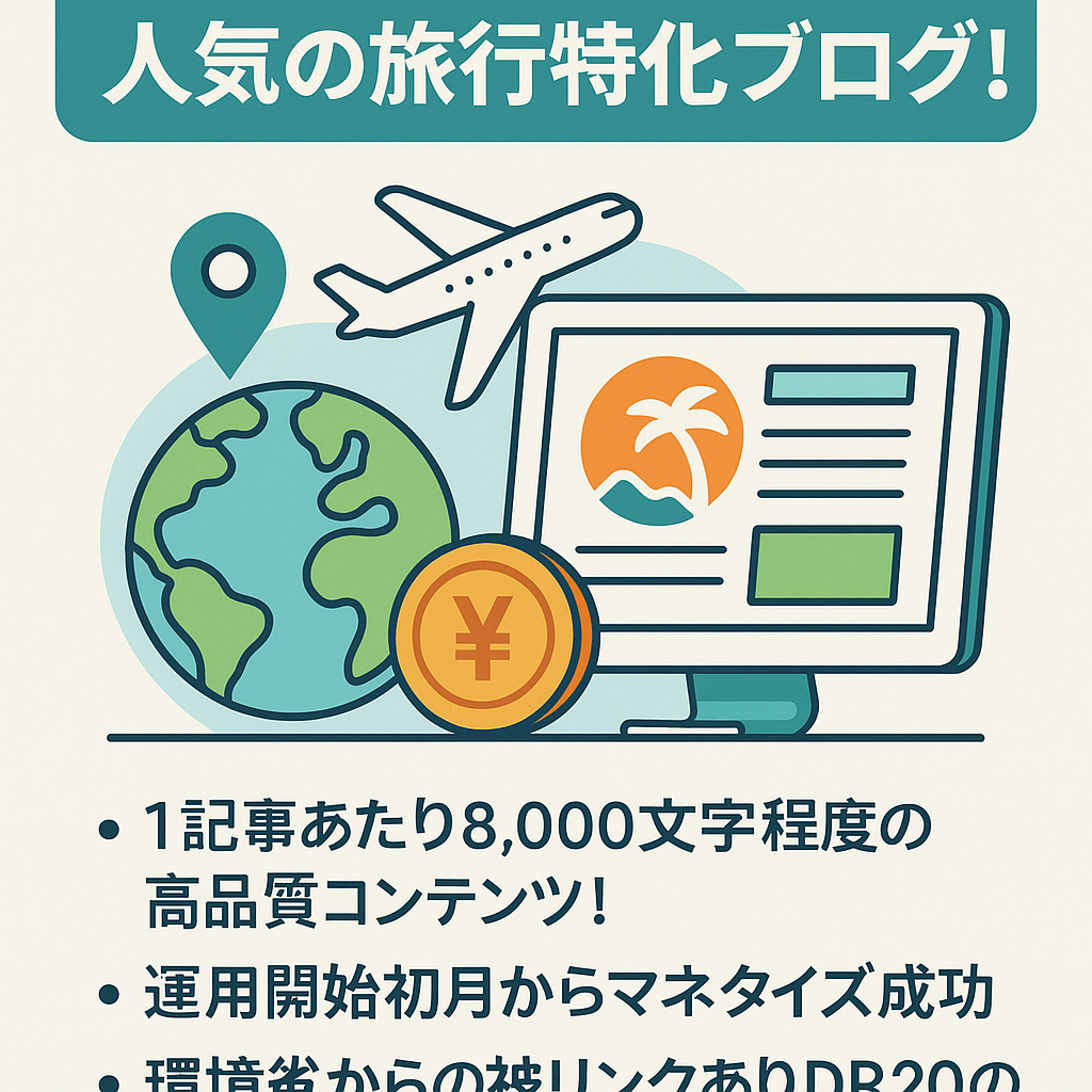 【直近収益が約2万円達成】人気の旅行特化ブログ！環境省からの被リンクあり！