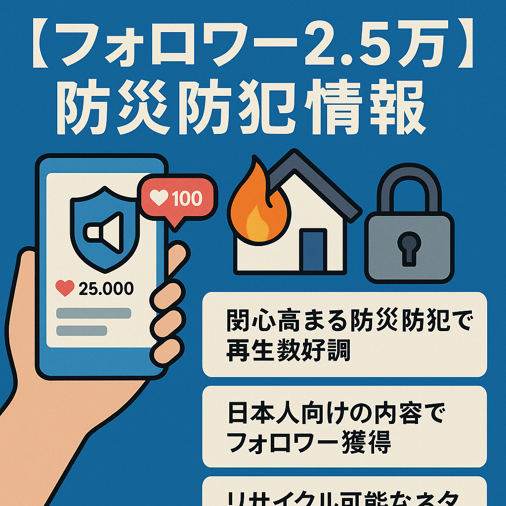 訳あり：【フォロワー2.5万！】100万いいね！属人性なし！最高PV300万超え！防災防犯情報でコメ数・拡散性◎！