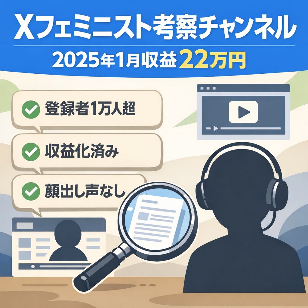 【2025年1月の収益は22万円！登録者１万人超え収益化済み】X(旧Twitter)のフェミニストの考察チャンネル【顔出し声出しなし！】