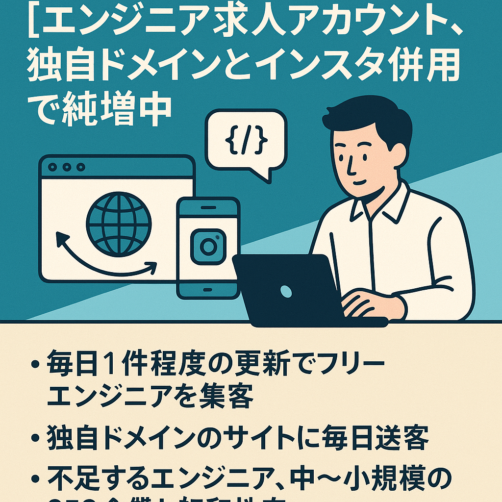 エンジニア求人アカウント、独自ドメインとインスタ併用で純増中