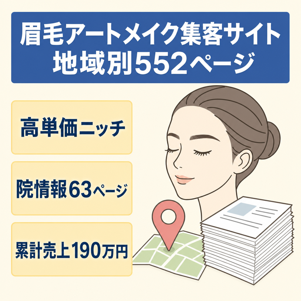 【眉毛アートメイク×地域ワード】市区町村552ページ、各院の情報63ページによる集客サイト