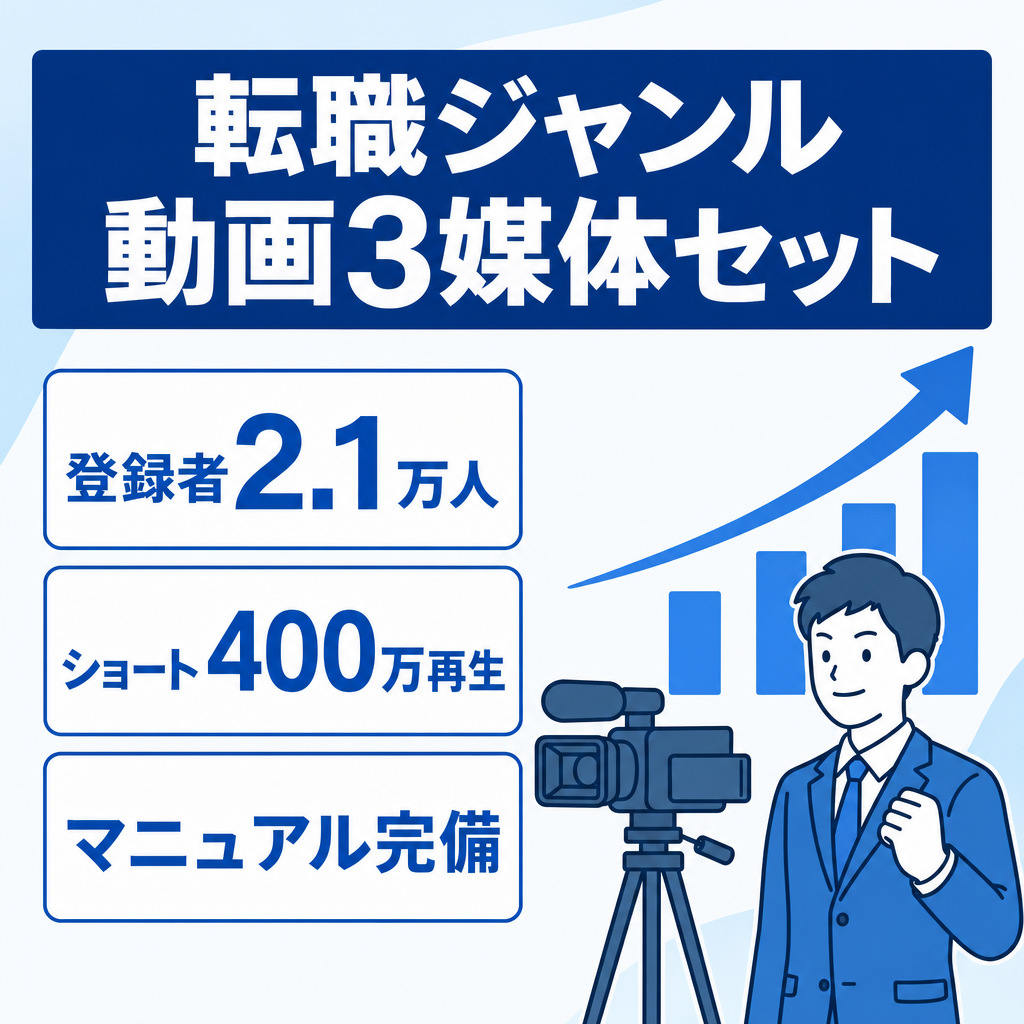 訳あり：【転職ジャンル】YouTube2.1万人＋TikTok＋Instagram 3媒体セット｜月収最高100万・企業案件30万・ショート400万再生実績