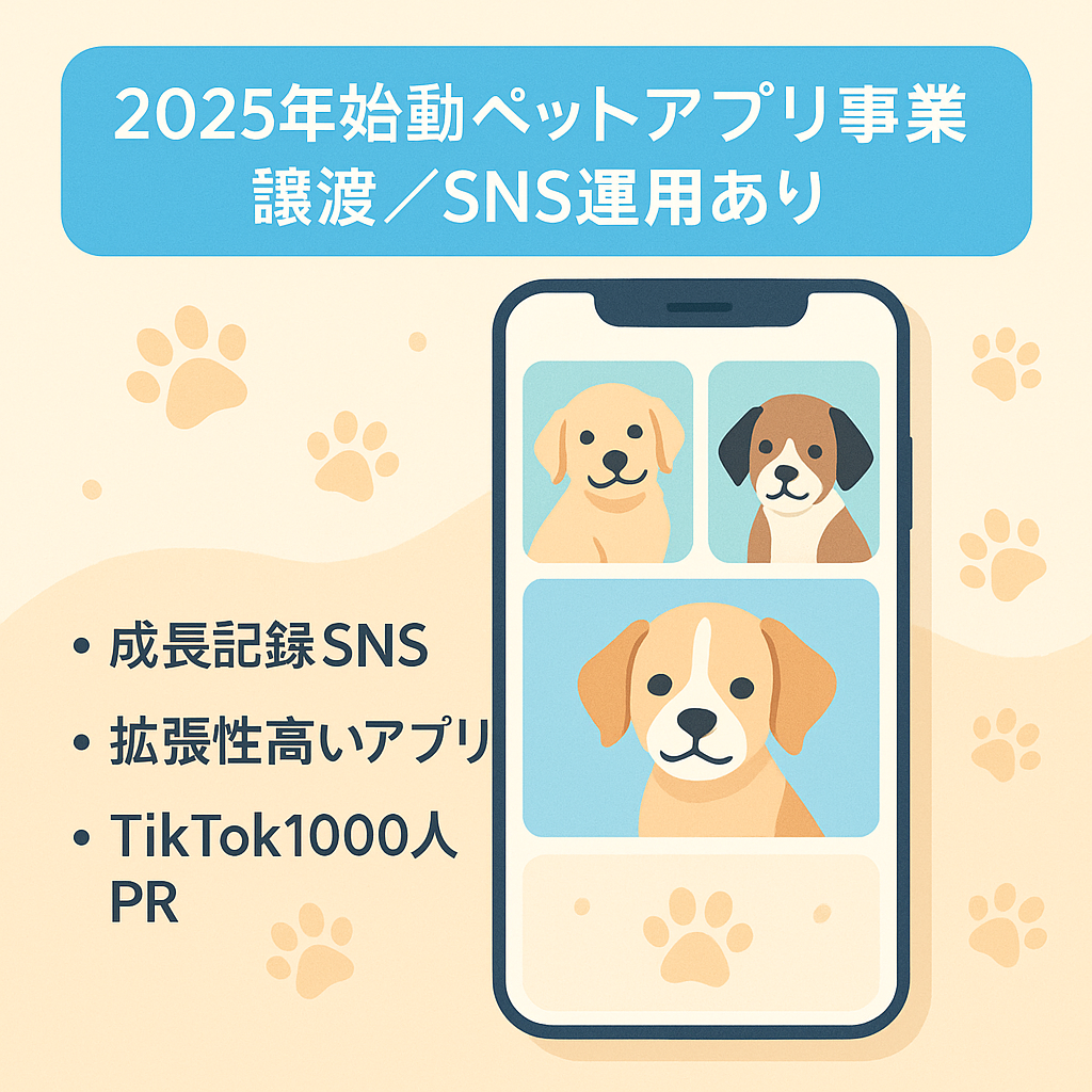 2025年8月始動 - ペットアプリ事業譲渡案件 各SNSも運用中