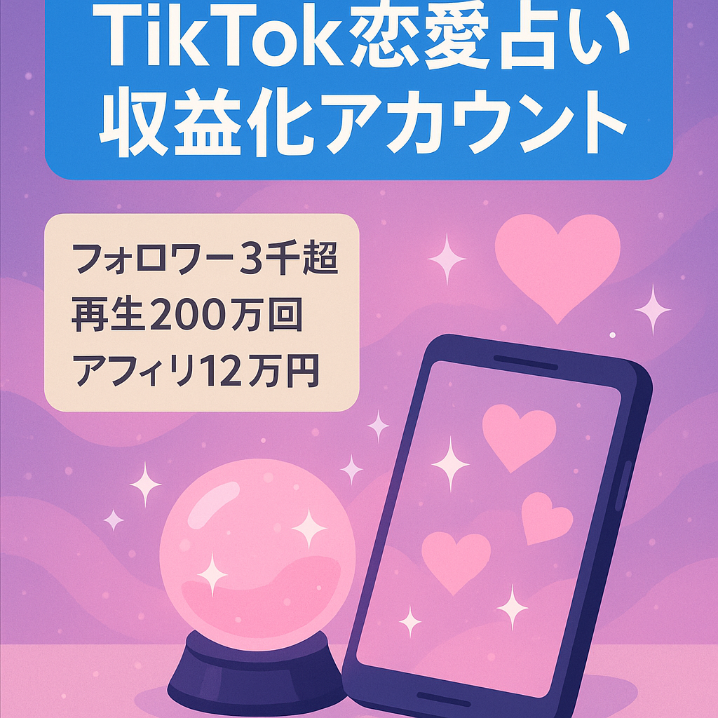 【Tiktok収益化済み】恋愛占いアカウント/フォロワー3000人以上↑/再生回数200万回再生あり/属人性なし・投稿5分で作成可能