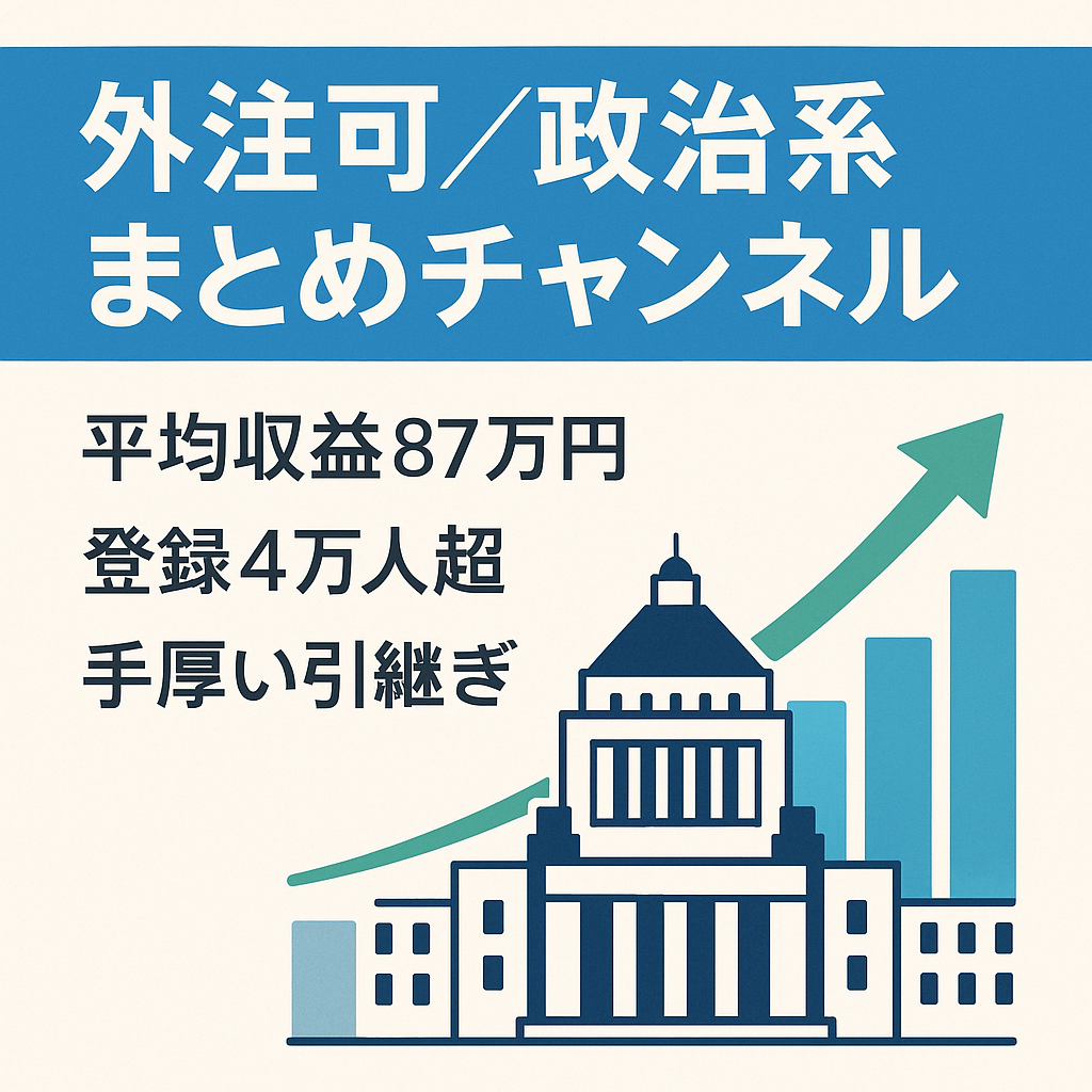 切り抜き：【平均収益87万円以上】完全外注可能　 政治系まとめチャンネル（非属人/手厚いサポートあり）