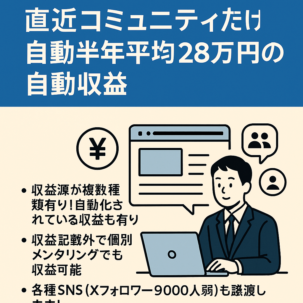 自動化収益有　稼働ほぼなしでOK 直近半年平均28万円/月　　就活コミュニティとそれに付随する各種SNSとの譲渡