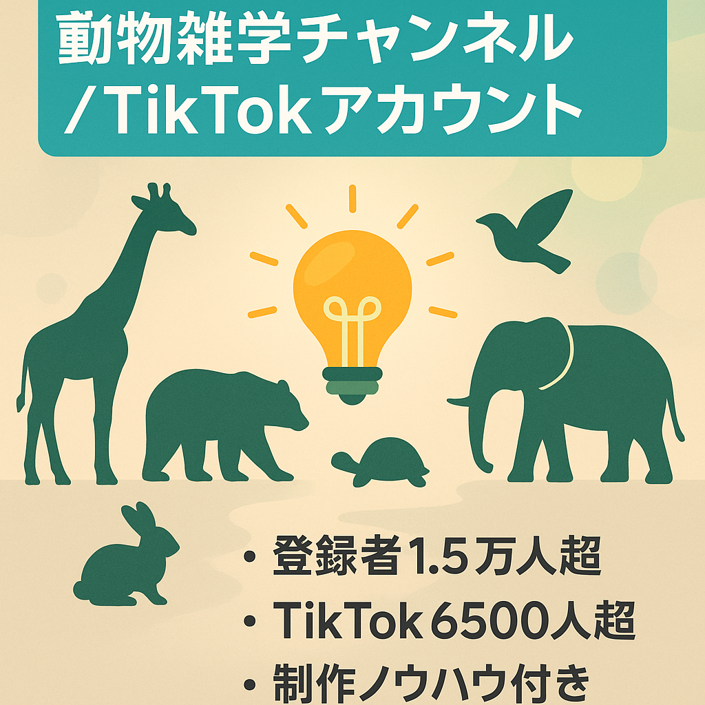 【15000人超の登録者】収益化済みの動物系雑学チャンネル！TikTokフォロワー6500人超のアカウントも譲渡できます