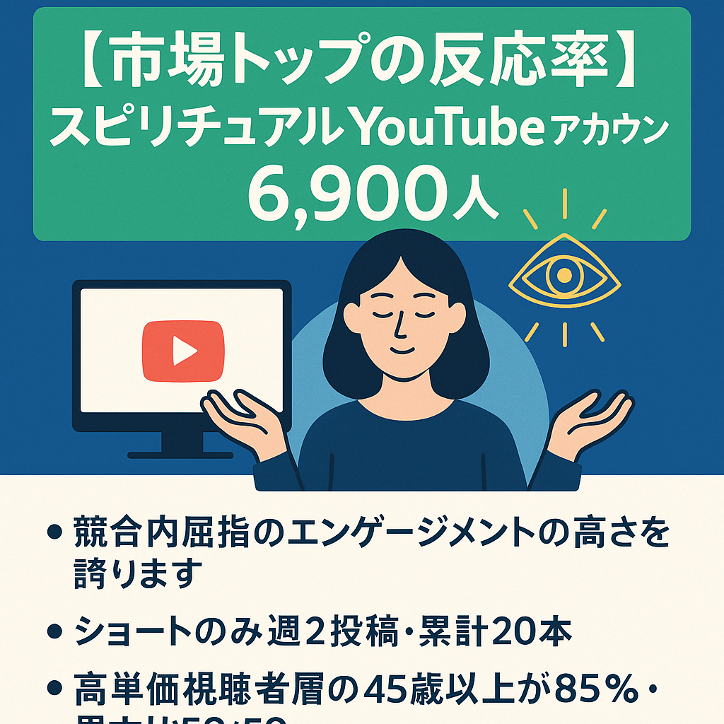 【市場トップの反応率・急成長中】登録者6,900人のスピリチュアルYouTubeアカウント(short動画20本)