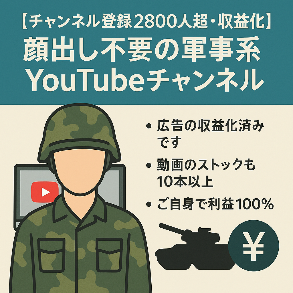 【チャンネル登録2800人超え・収益化済み】顔出し不要の軍事系チャンネルYou Tubeチャンネルのアカウント譲渡【値段交渉歓迎】