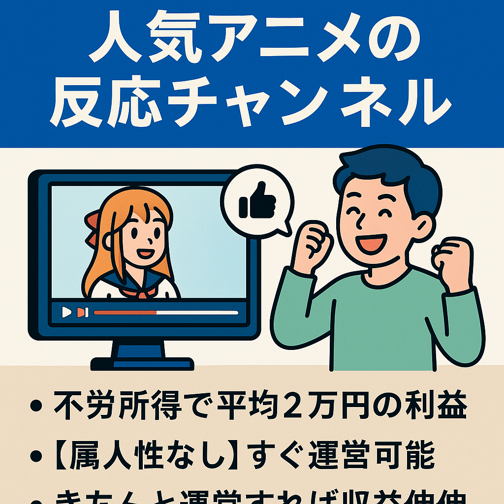 【不労所得で平均2万円!!】チャンネル登録者数9000人!!人気アニメの反応チャンネルです。【属人性なし!!】