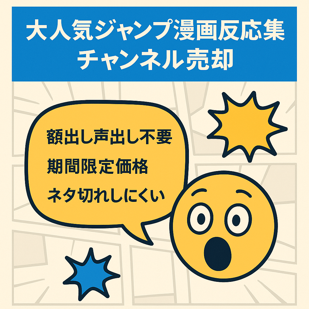 早い者勝ち！【属人性なし！収益化済み！】大人気ジャンプ漫画反応集チャンネル【訳あり】