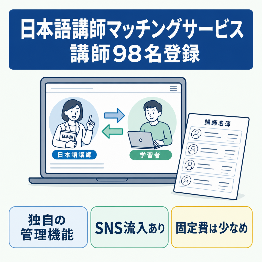 講師登録98名突破｜オンライン日本語講師マッチングサービス（独自システム構築済み）