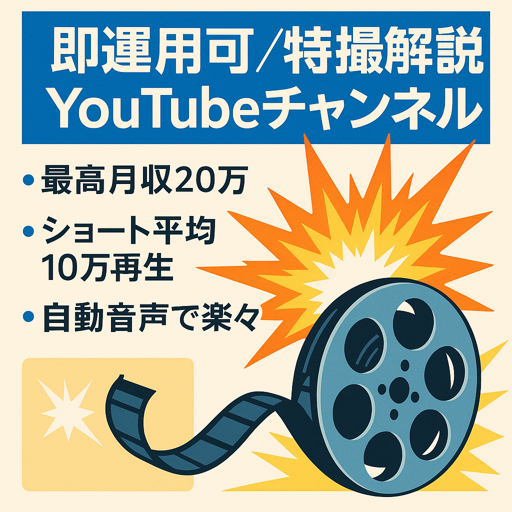 即運用可能！最高月収20万超え！特撮系の解説チャンネル（6万人超え）（フル外注運用可能）