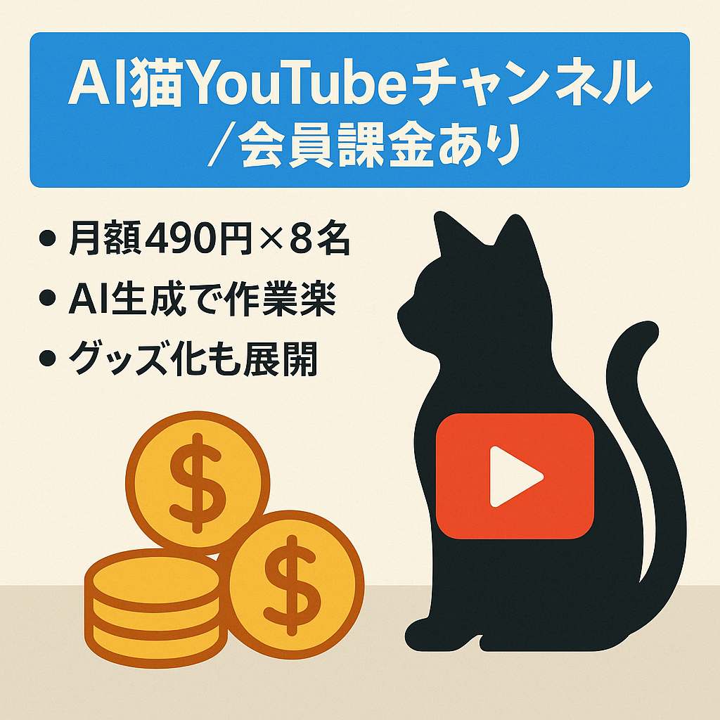 【AI猫チャンネル🐾】固定ファン多数／メンバーシップ課金あり／短尺動画で運用負担が少ない優良案件