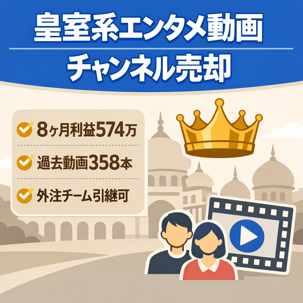 【即売却希望】購入後2週間サポートあり／8ヶ月累計利益574万！ 皇室系・エンタメ系外注チーム引き継ぎ可能チャンネル