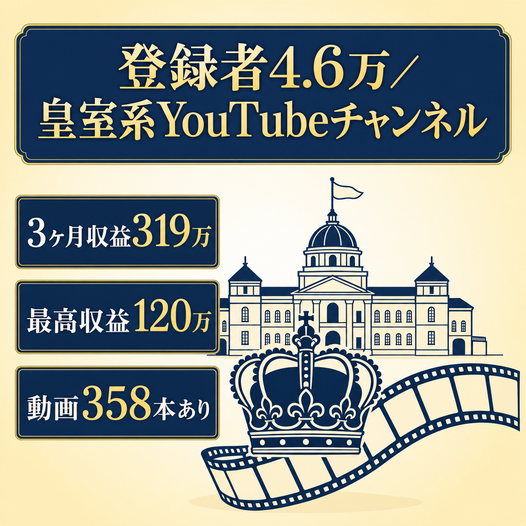 【登録者4.6万越え】3ヶ月累計収益319万！／購入後2週間サポートあり／皇室系・エンタメ系外注チーム引き継ぎ可能チャンネル