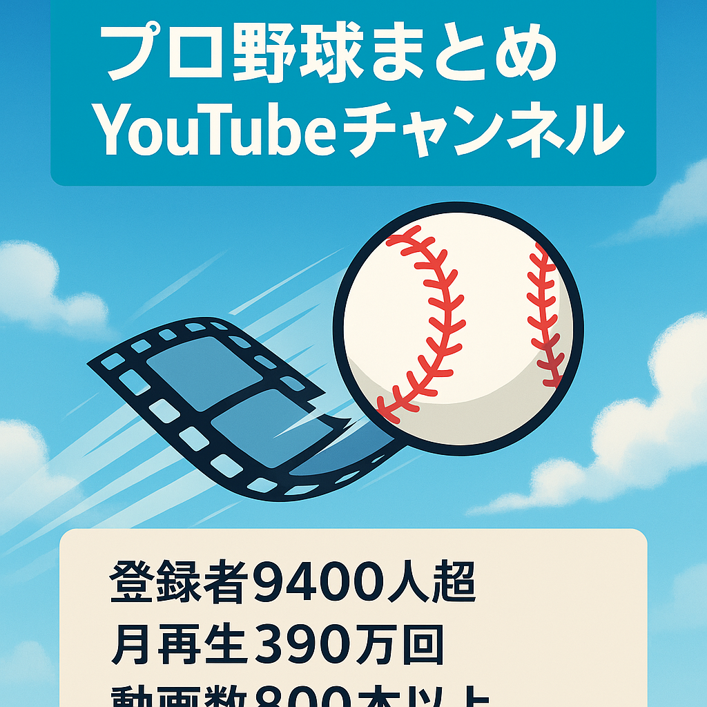 プロ野球まとめサイト【チャンネル登録9400人】最高収益27万！！の好案件！