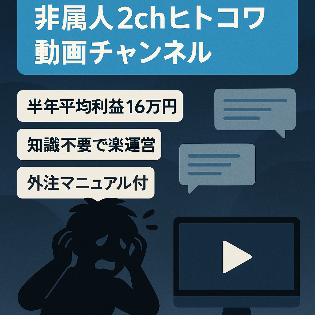 【収益化済み/半年の平均利益16万円】初心者でも運営可能な非属人2chヒトコワ系動画チャンネル※外注化マニュアル付