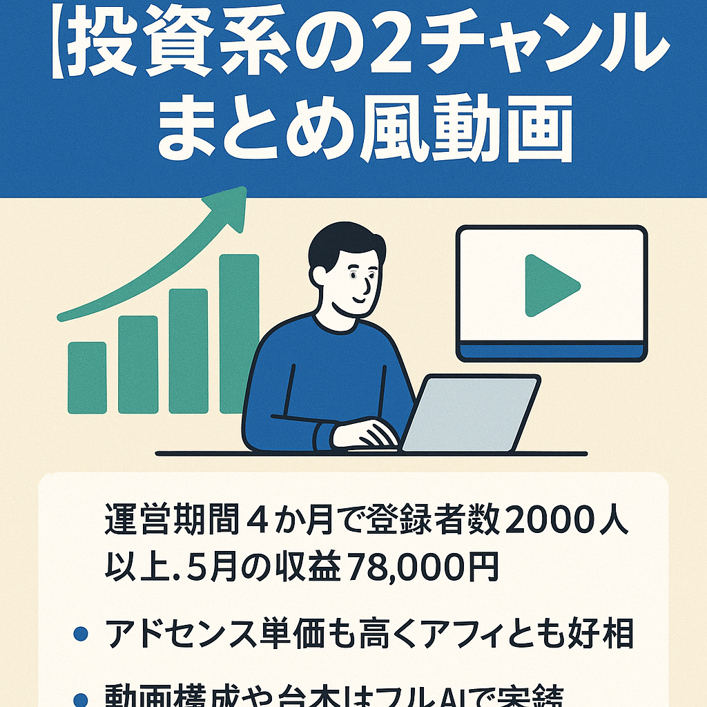 【収益右肩上がり】投資系の2チャンネルまとめ風動画【AI利用可能、最短２時間で完成】【属人性なし】