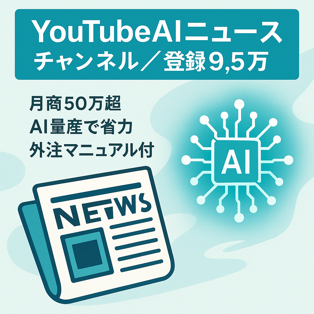 【最高月商50万超え】登録者数約9.5万人超。ネットで話題のニュースをAI量産可能な非属人ジャンル＆外注可能！マニュアル譲渡