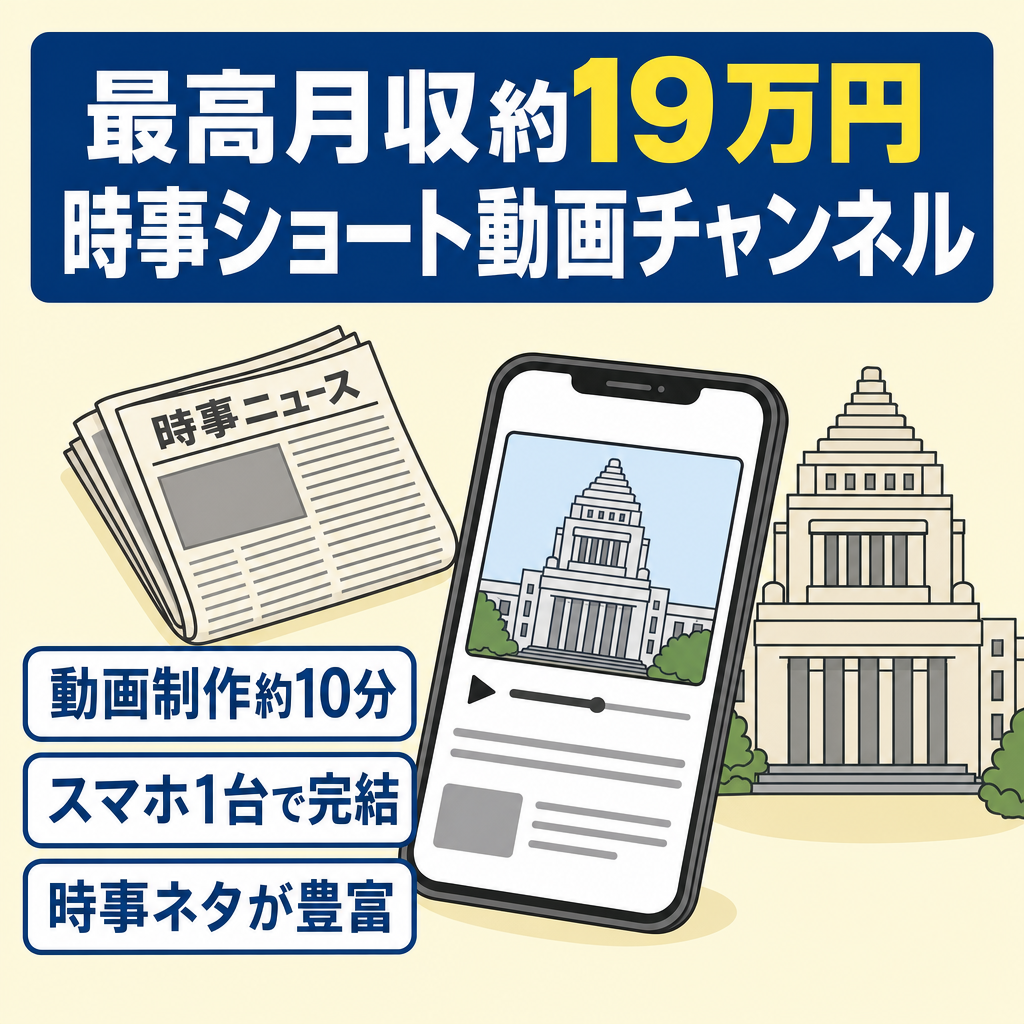 【最高月収約19万円】1本約10分で作る時事ショート動画チャンネル