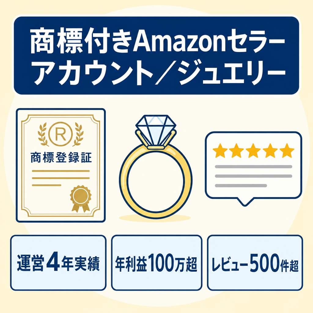 【最高月利益20万】EC事業：運営歴4年の商標付きAmazon セラーアカウント(ジュエリーブランド)を、 即運営可能な状態で取得できる譲渡案件