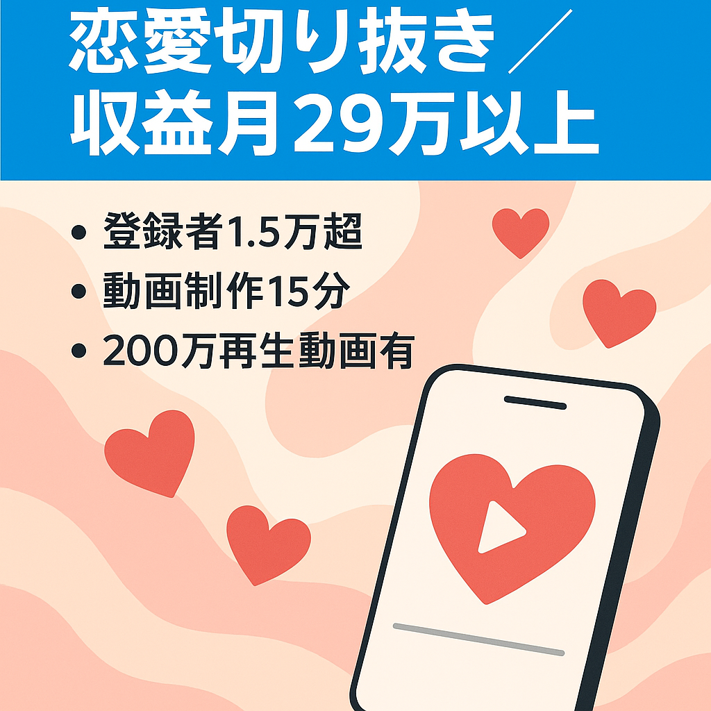 【登録者1.5万人超え！広告収益月29万以上】アフィとの相性抜群！恋愛系の切り抜きチャンネル。