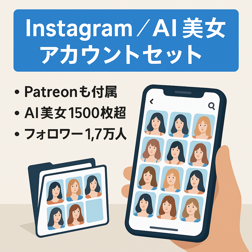 【InstagramAI美女アカウント】画像1,500枚超と作成マニュアル付きで初心者でも簡単・17000フォロワー・各種収益化条件クリア済