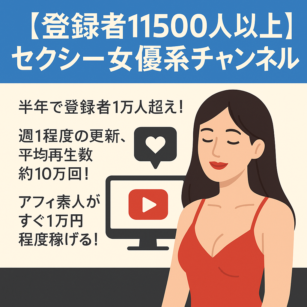 【登録者11500人以上】セクシー女優系チャンネル（週一更新）×アフィリエイトチャンネル【YouTube初心者可】