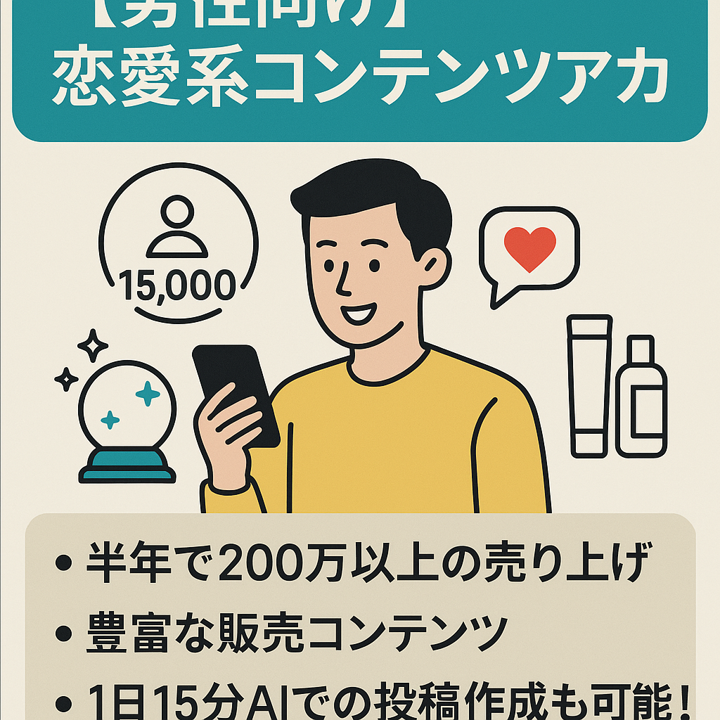 総フォロワー1.5万人男性向け恋愛コンテンツ・占い・マッチング系・美容系の案件も取り扱い可能