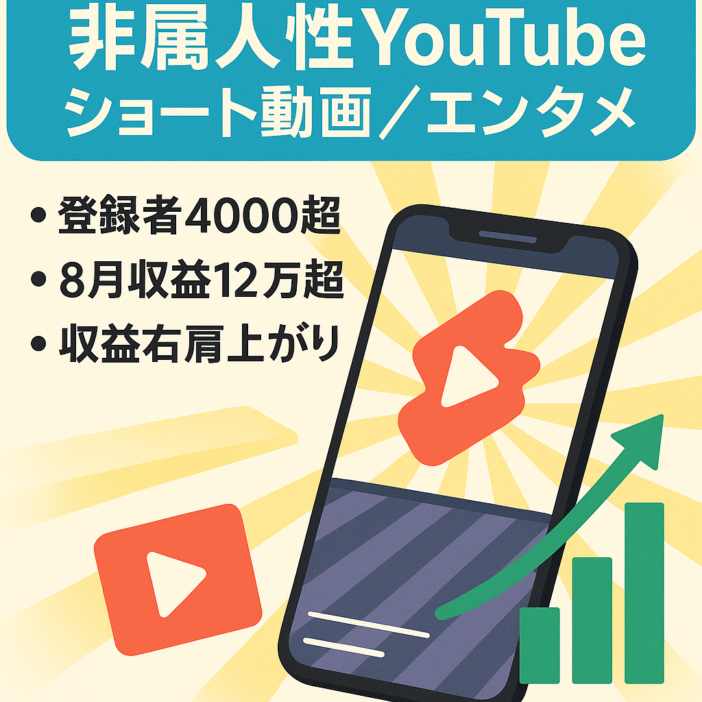 【訳あり】8月収益12万超え/エンタメ/非属人性/YouTubeショート動画/登録者数4000人超え