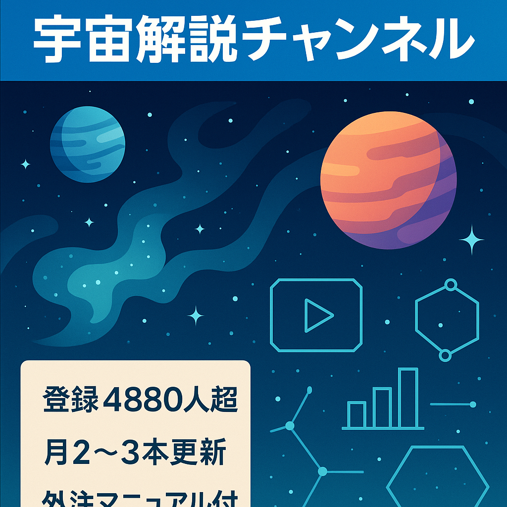 優良【収益化済み】月4〜2本の投稿で収益化！登録数4880人以上、視聴時間34000以上🎵宇宙系解説ch【顔出し無し非属人】