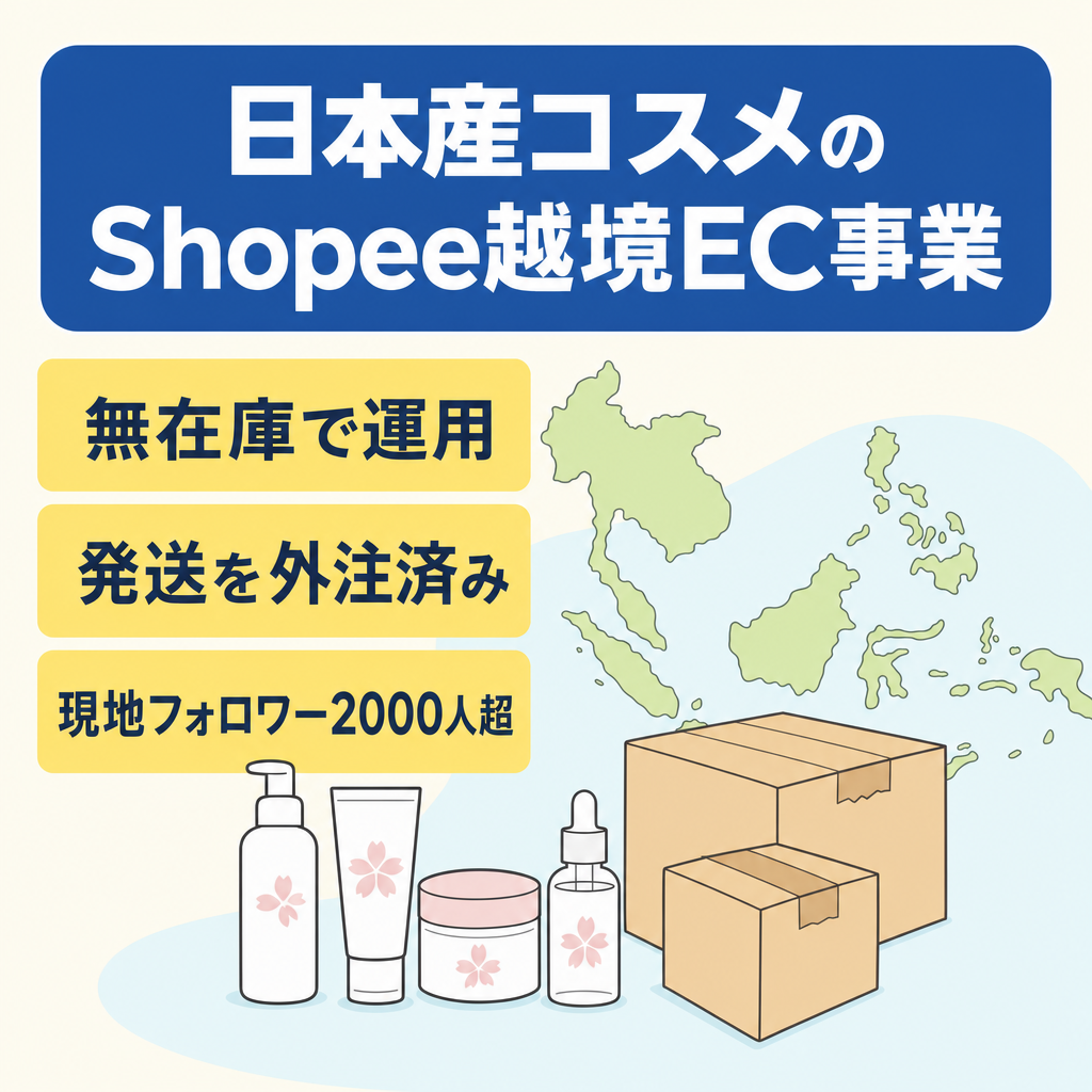 【黒字・無在庫】Shopee東南アジア越境EC（日本産コスメ）｜各種業務委託契約済｜即日運用可能
