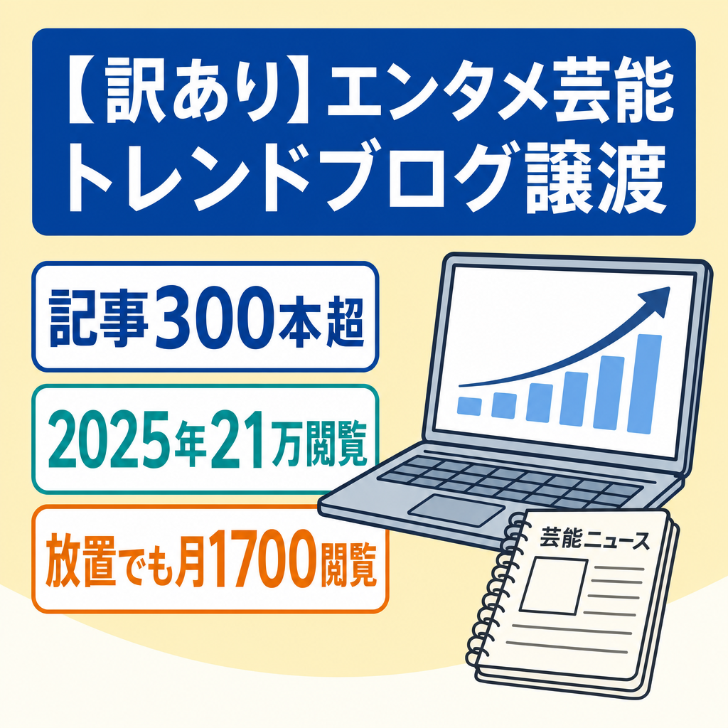 【訳あり】SEO流入実績あり｜ネタ選定・記事構成が学べるエンタメ・芸能系トレンドブログ譲渡