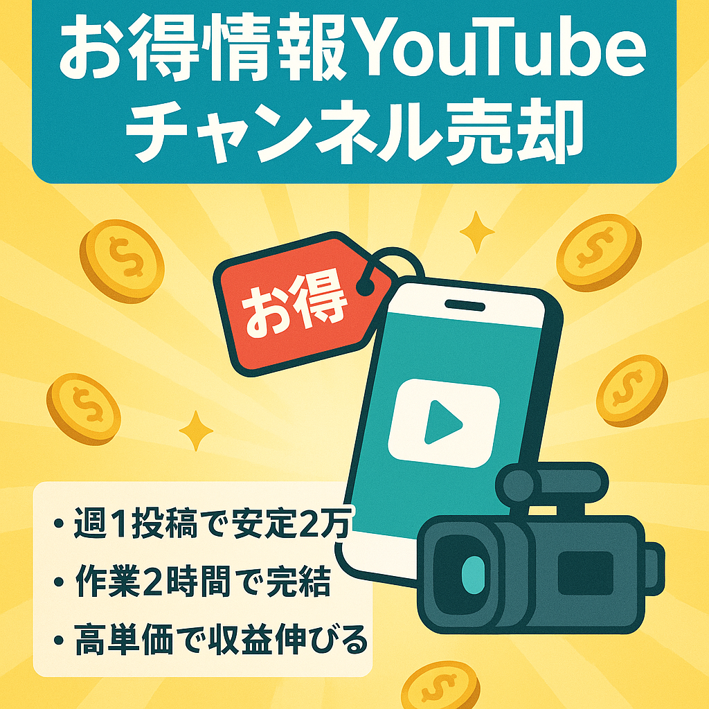 【週1投稿で月1〜2万の安定収益】お得情報について発信するyoutubeチャンネルの販売