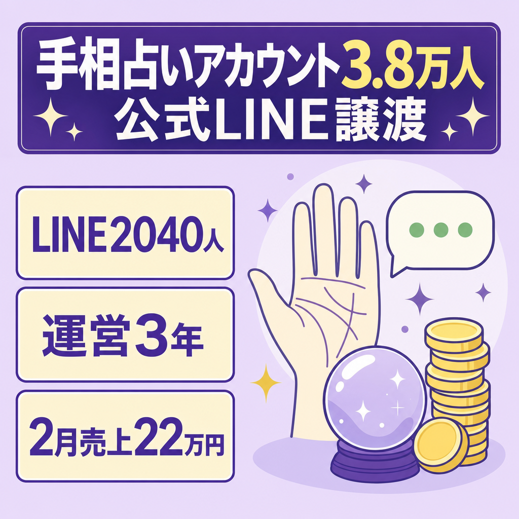 【最終値下げ】毎月収益している手相占いアカウント（フォロワー3.8万人）+公式LINE2040人譲渡