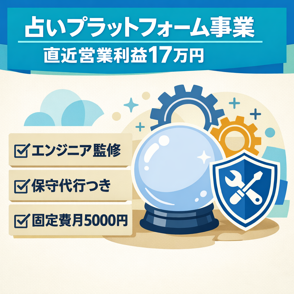 【エンジニア監修】フルカスタマイズ済み占い事業｜専門保守代行サポート付き　直近営業利益17万円