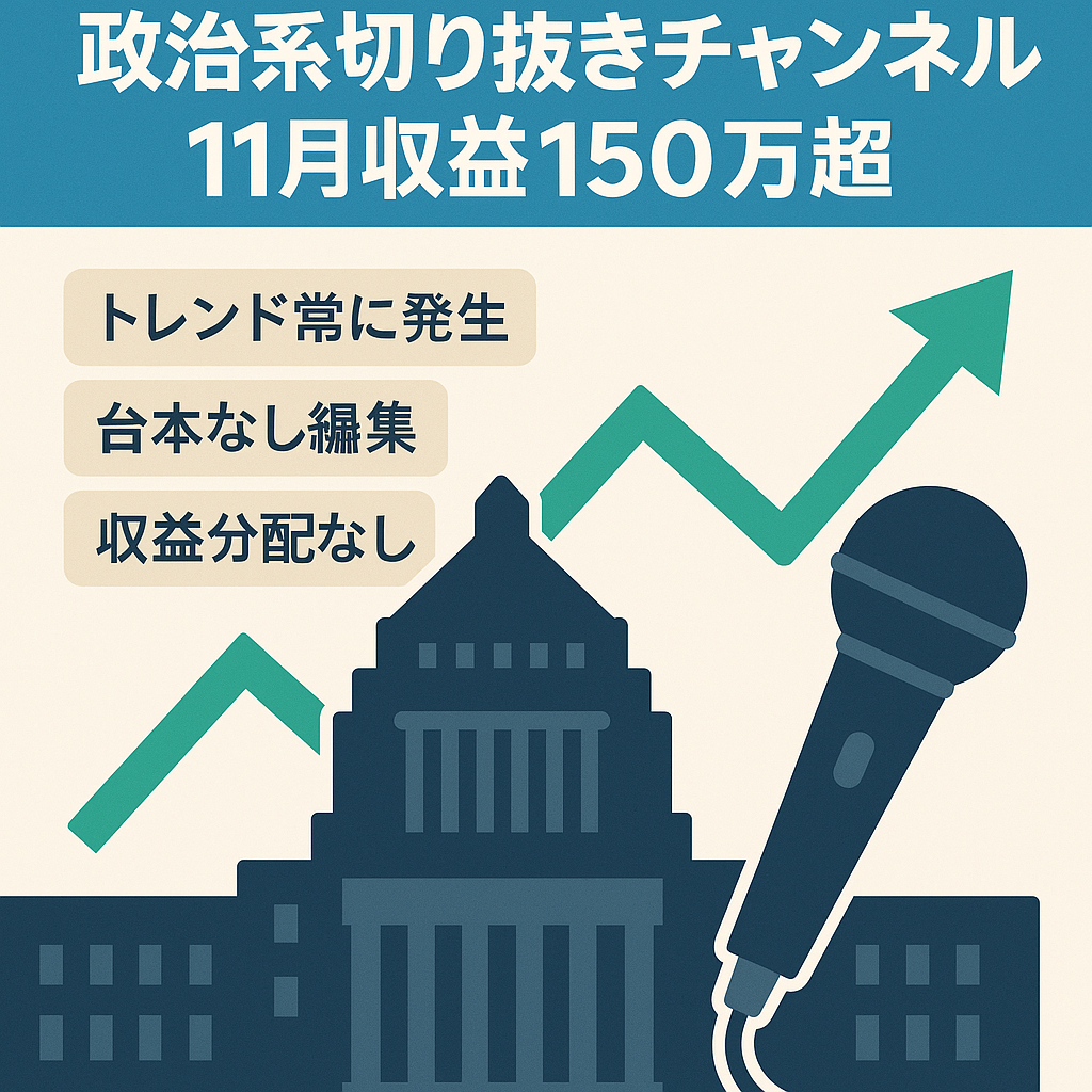 【11月収益150万超！】政治系切り抜きチャンネル/収益分配なし『マニュアル完備』