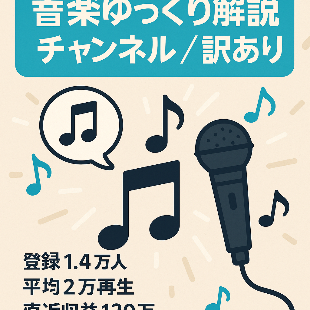 【訳あり価格/収益停止中】直近1年間の収益130万円超えの音楽系ゆっくり解説チャンネル【チャンネル登録者1.4万人】