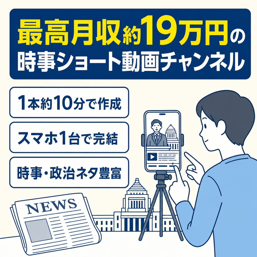 【最高月収約19万円】1本約10分で作る時事ショート動画チャンネル