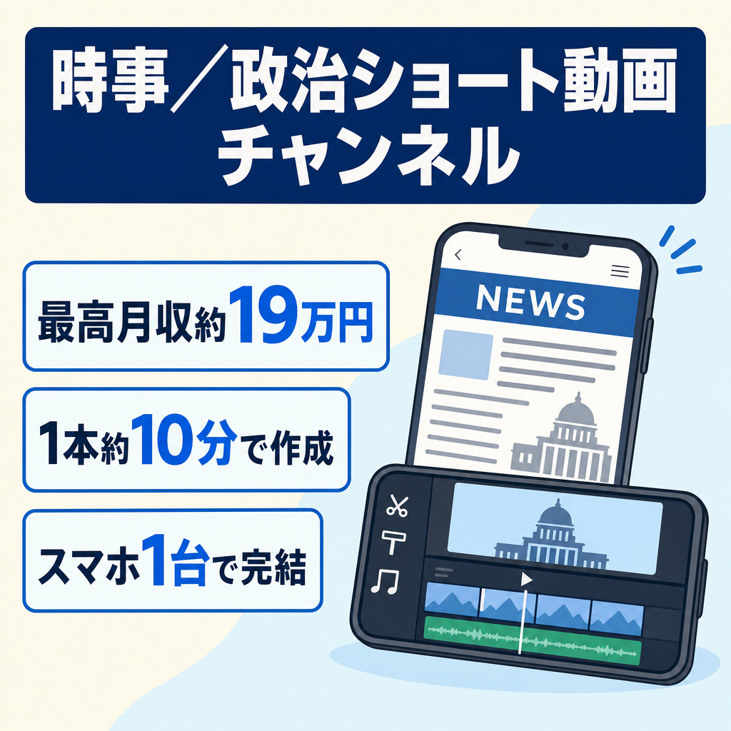 【最終値下げ】【最高月収約19万円】1本約10分で作る時事ショート動画チャンネル