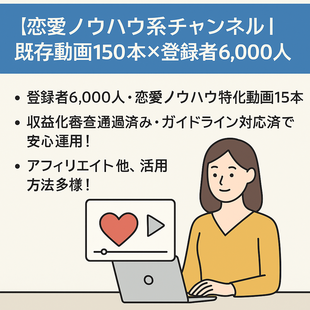 恋愛ノウハウ系チャンネル｜既存動画150本×登録者6,000人